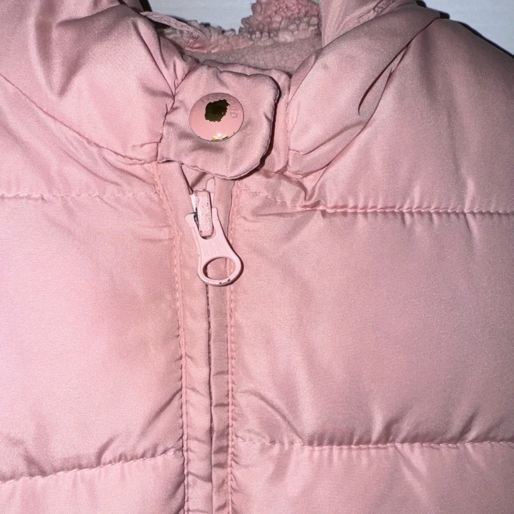 GAP Baby Girl Pink Puffer Jacket 18-24M Hooded Winter Coat Bow Pockets